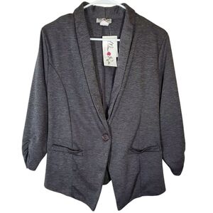 7393 * Urban Rose Ruched Sleeve Blazer Jacket Charcoal Gray Size L NWT Vintage